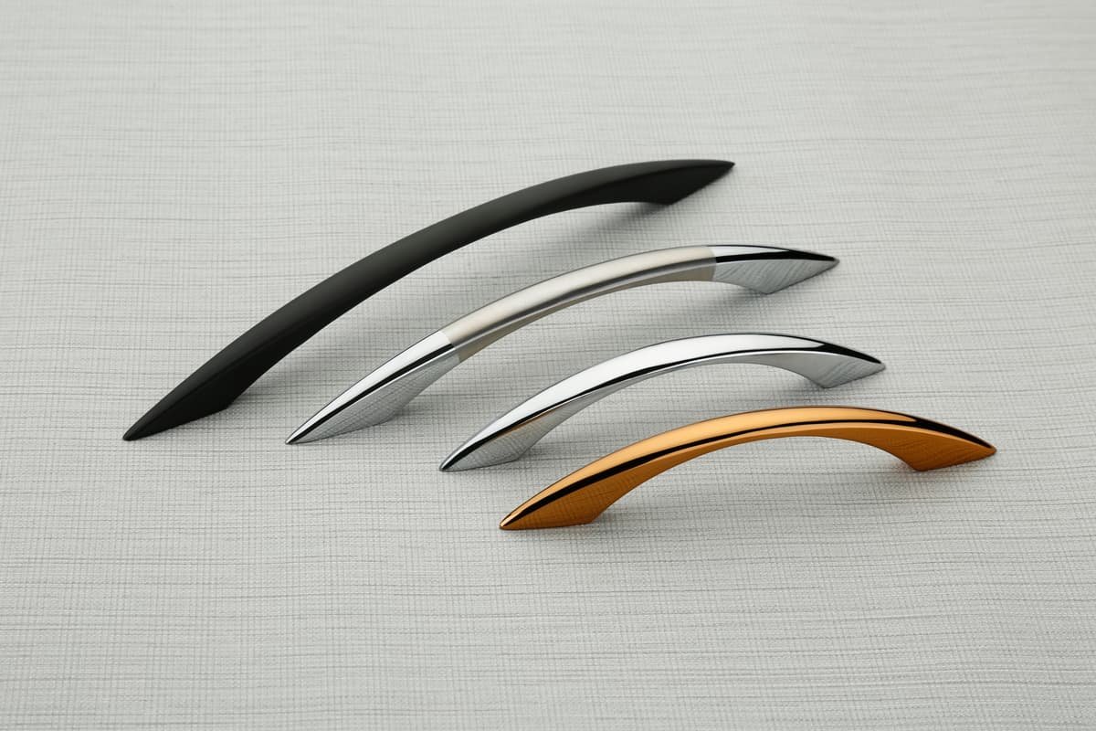 Cabinet handles in matte black, chrome and rose gold finishes